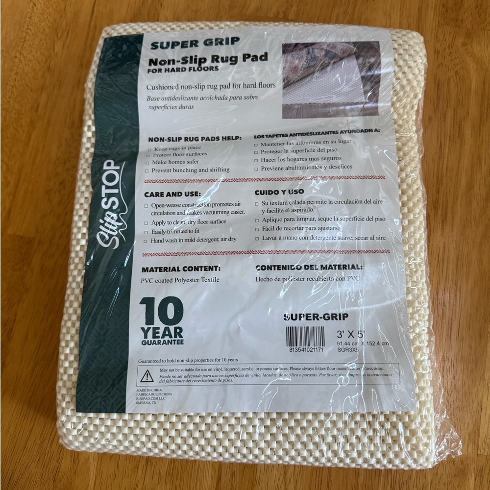 NEW SlipStop Non-Slip Rug Pad for Hard Floors 3’ x 5’ Cushioned Protects Floor